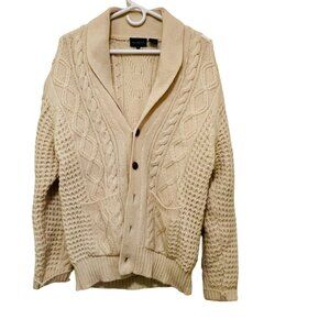 Neil Martin Womens Sweater Wool Knit Shawl Collar Cardigan Beige Size Medium
